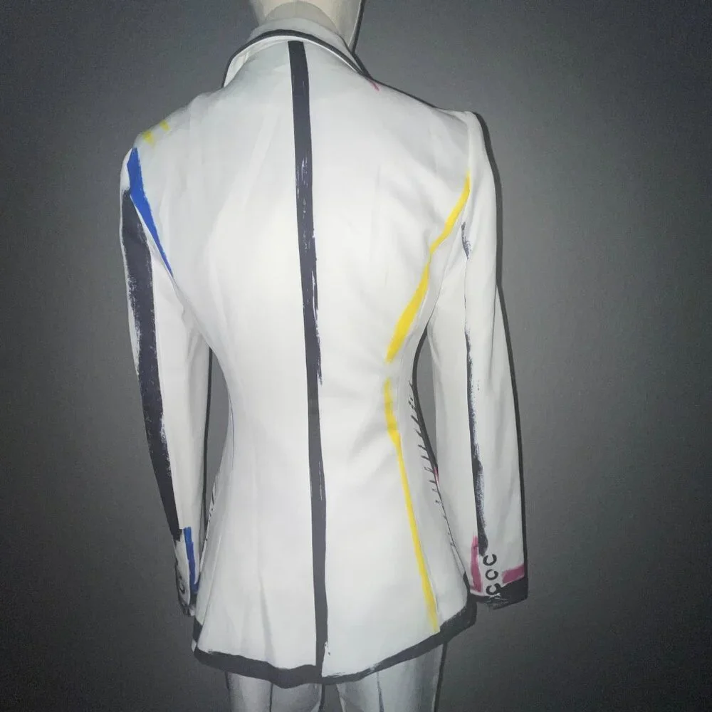 L'ATISTE COLOR ME BAD ARTSY PANTS SUIT GRAPHIC PAINTED CONTRASTING OUTLINE - S - Picture 10 of 16
